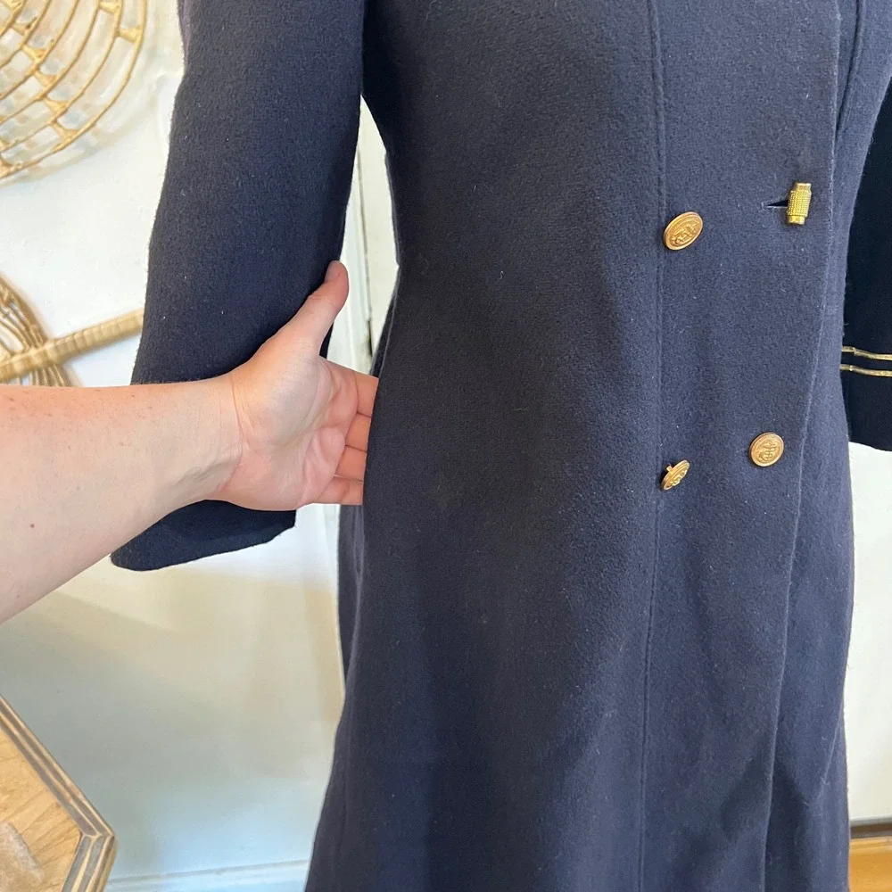 Vintage Freeway Fashions Navy Wool Double Breasted Military Pea Coat Girls 7